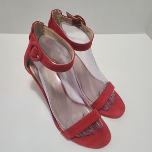 Marc Fisher Red Suede Heels Size 7.5‎